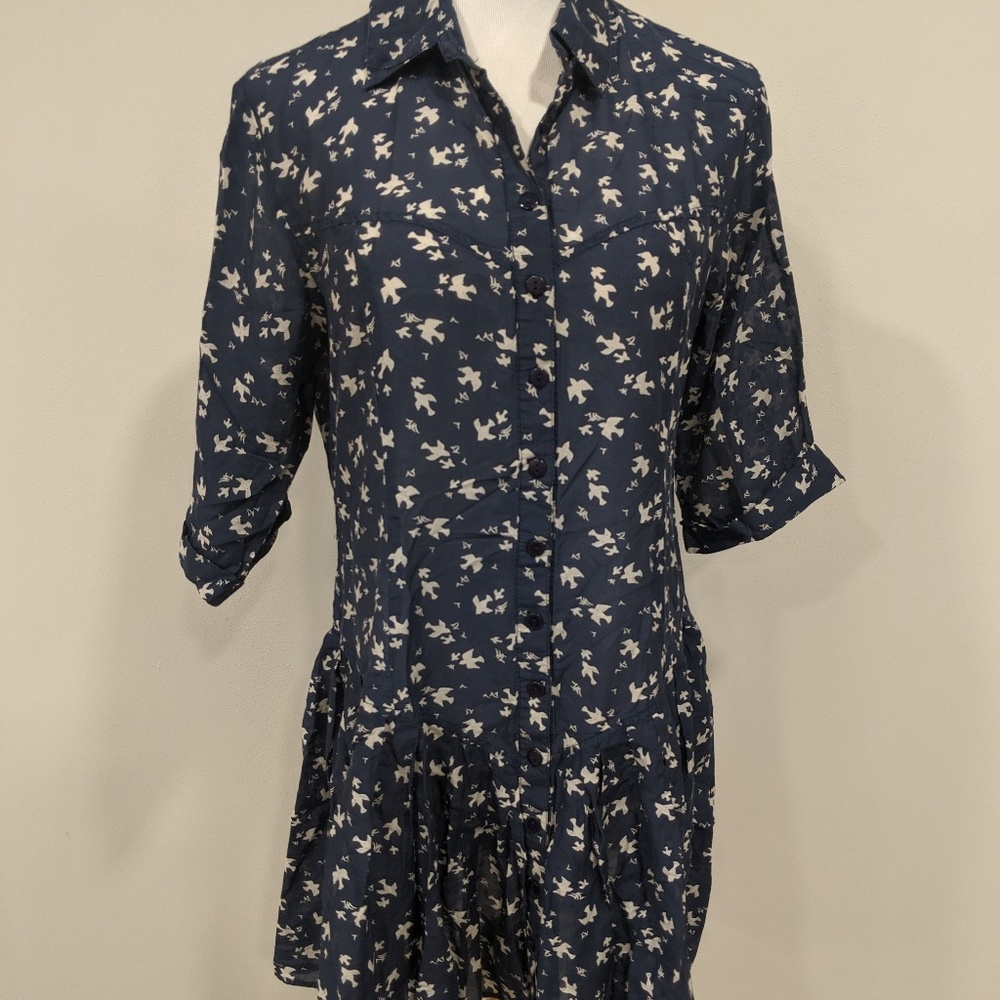 Line & dot bird print dress